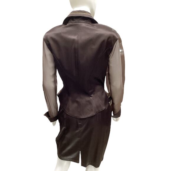 VTG Cache 2 Piece Set Jacket+Skirt Women’s Size 6 Sheer Sleeve Zipper Dark Brown - Picture 4 of 9
